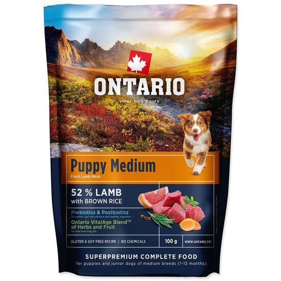 Ontario Vzorek Puppy Medium Lamb & Brown Rice 0,1kg