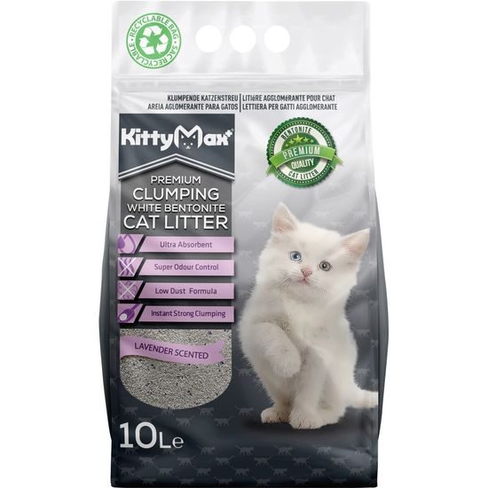 KITTYMAX hrudkující bezprašný bílý bentonit LAVENDER 10 l