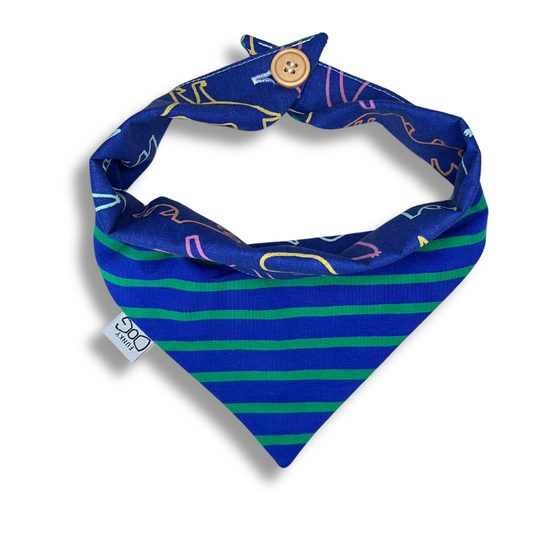 FUNKY DOG Modrý šátek s dinosaury a proužky
