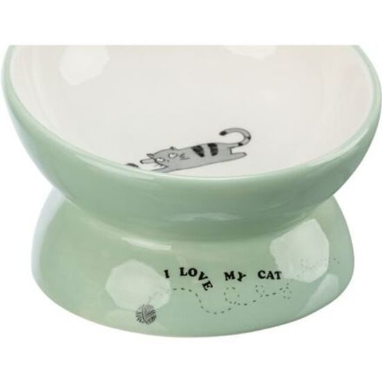 Trixie Keramická miska vyvýšená s motivem kočky ergonomický tvar 0,15 l/13cm šalvěj/bílá