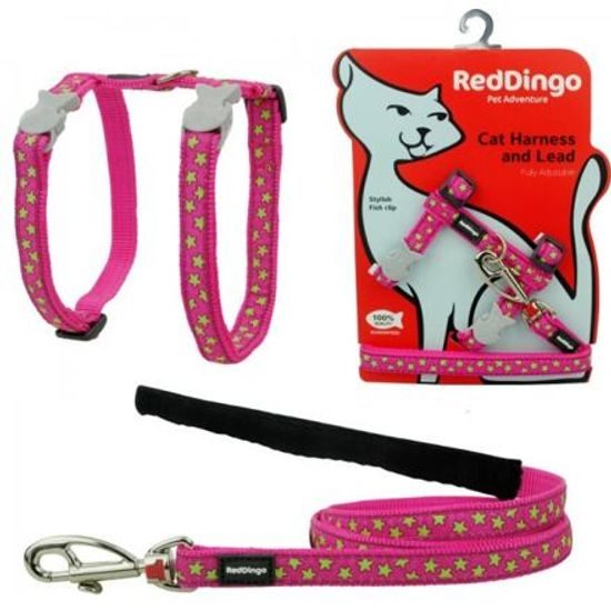 Red Dingo Postroj s vodítkem kočka Stars Lime/Hot Pink