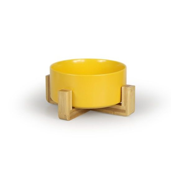 Aminela keramická miska v dřevěném stojanu žlutá 750ml