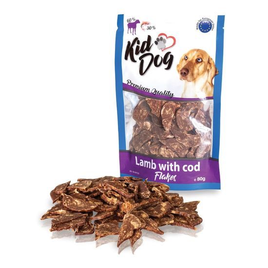 KidDog jehněčí lupínky s mořskou treskou 80 g