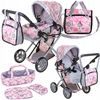 Doris kočárek pro panenky kombinovaný - 9346 světle růžový s kytičkami