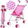 Golfový kočárek pro panenky Alice růžový s květinkami