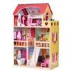 Ecotoys dřevěný dvoupatrový domeček pro panenky Malinová + 2 panenky