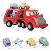 Nákladní auto se 3 autíčky, helikoptérou, světly a zvuky Transport Car červené