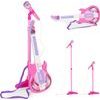 Dětská elektronická kytara se stativem a mikrofonem Guitar Micset - růžová