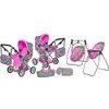 Doris kočárek pro panenky 9346 set 6v1 šedo-růžový
