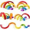 Dřevěné Montessori vzdělávací puzzle barevná duha + úkoly
