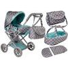 Kočárek pro panenky Alice 9346D kombinovaný šedo-mentolový