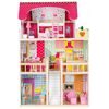 Ecotoys dřevěný dvoupatrový domeček pro panenky Malinová + 2 panenky
