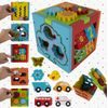 Dřevěná edukační kostka s autíčky 5v1