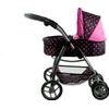 Kočárek pro panenky 2v1 Alice - černý s růžovými puntíky