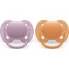 Silikonový dudlík Soft 6-18m holka 2ks fialovo/oranžový