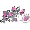Doris kočárek pro panenky 9662 set 6v1 šedorůžový s jídelní židličkou