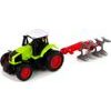 Zelený traktor s pluhem na dálkové ovládání
