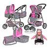 Doris velký sportovní kočárek pro panenky 3v1 - 9662 šedo-růžový + panenka