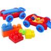 Sada kostek v modro červeném vozíku na kolečkách