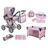 Doris kočárek pro panenky 5v1 světle růžový s kytičkami