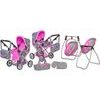 Doris kočárek pro panenky 9346 set 6v1 šedo-růžový