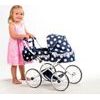 Kočárek pro panenky malý Ewa RETRO - černý s puntíky s krajkou