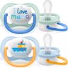 AVENT Dudlík Ultra Air Happy I Love mama, 0-6m - Lodička, modrá 2ks