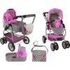Alice velký sportovní kočárek pro panenky 3v1 - 9662 šedo-růžový