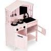 Ecotoys dětská dřevěná kuchyňka s příslušenstvím Domeček - růžová