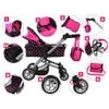 SMONTOVÁNO Kočárek pro panenky 4v1 kombinovaný Alice 4543 černo-růžový