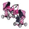 Doris kočárek pro panenky kombinovaný - 9346 růžový s puntíkama