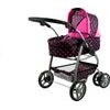 Kočárek pro panenky 2v1 Alice - černý s růžovými puntíky