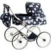 Kočárek pro panenky malý Ewa RETRO - černý s puntíky s krajkou