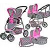 Doris velký sportovní kočárek pro panenky 3v1 - 9662 šedo-růžový + panenka