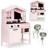 Ecotoys dětská dřevěná kuchyňka s příslušenstvím Domeček - růžová