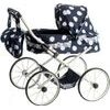Kočárek pro panenky malý Ewa RETRO - černý s puntíky s krajkou