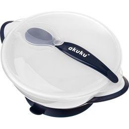 Dětská miska s přísavkou a se lžičkou Akuku bílo - modrá