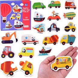 Barevné dvoudílné puzzle auta a stavební stroje 23 dílků