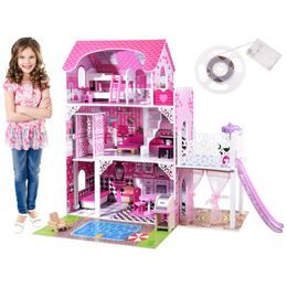 Drevený XXL domček pre bábiky so šmýkačkou a LED osvetlením rezidencia Stefany