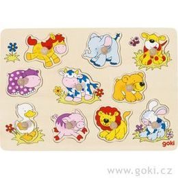 Puzzle s dřevěnými úchytkami - Mláďata zvířat II