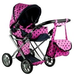 Alice kočárek pro panenky 9346 kombinovaný růžový s puntíkama