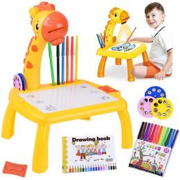 Projektor s kreslící tabulkou a 24 šablonami Žirafa - žlutý