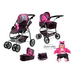 Doris velký sportovní kočárek pro panenky 3v1 - 9662 černý + panenka