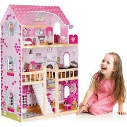 Ecotoys dřevěný XXL domeček pro panenky se skluzavkou rezidence Jersey