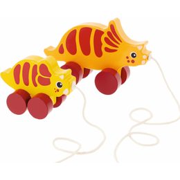 TREFL Edukační dřevěná tahací hračka 2 Dinosauři Triceratops, oranžovo-žlutá