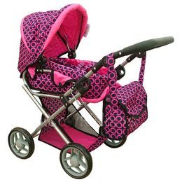 Doris kočárek pro panenky kombinovaný - 9346 růžovo-černý vzor