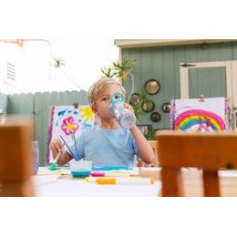 Keramický hrníček modrý dino s víkem a lžičkou 350ml