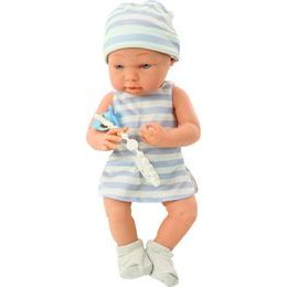 Panenka miminko v modrém oblečení s dudlíkem a dekou