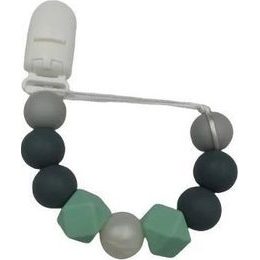 Dřevěný přívěsek na dudlík - zelená, šedá, korálky