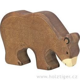 Hnědý medvěd krmící se - dřevěné zvíře
